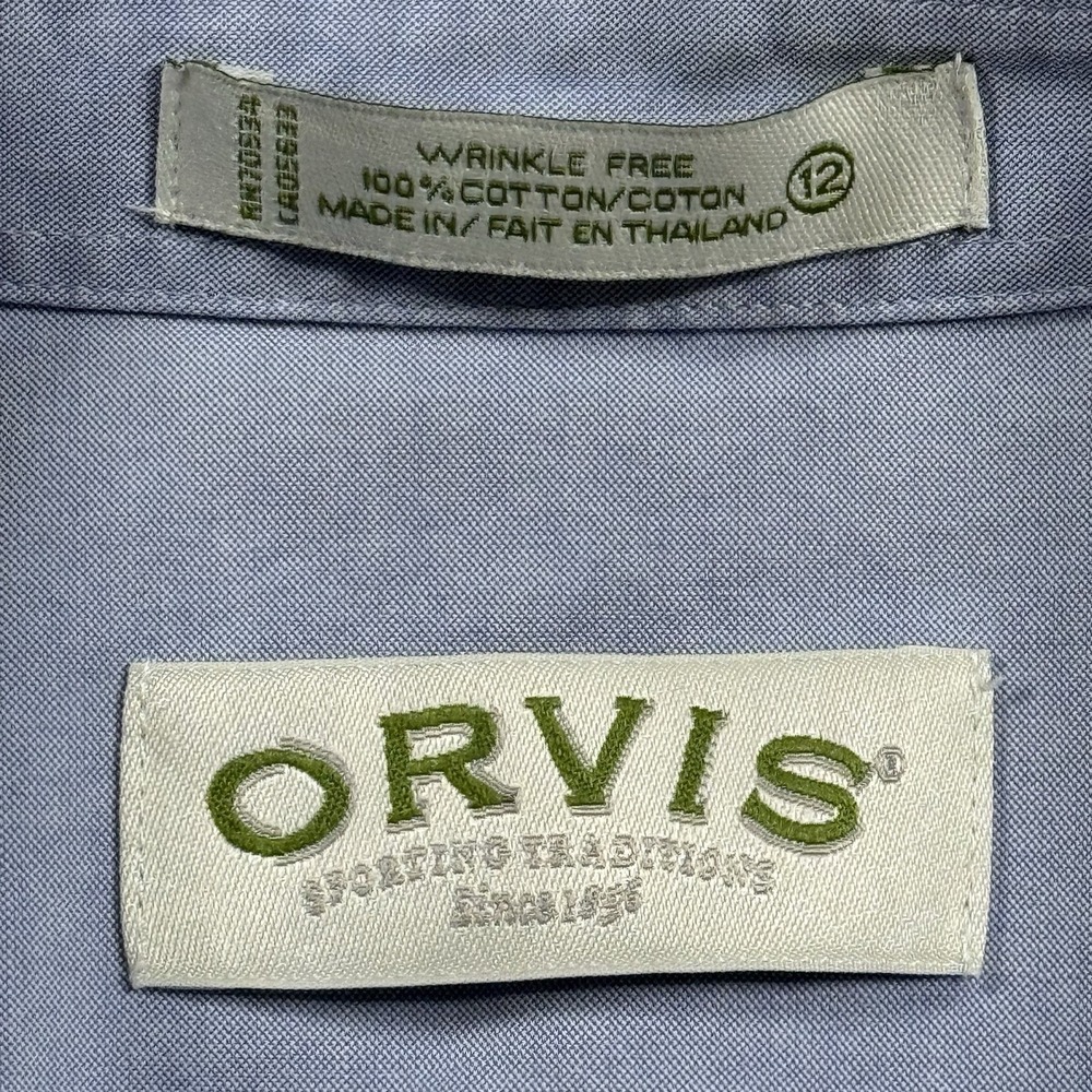Orvis‎ Womens Wrinkle Free Button Down Shirt Blue 3/4 Sleeve Size 12 100% Cotton - Picture 3 of 11